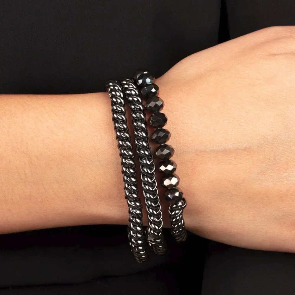 Paparazzi Jewelry Accessories - Gutsy and Glitzy - Black Bracelet - Vintage